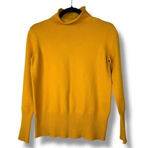 French Connections Mustard Yellow Roll Neck Jumper Soft Slim Fit Ribbed Sweater
